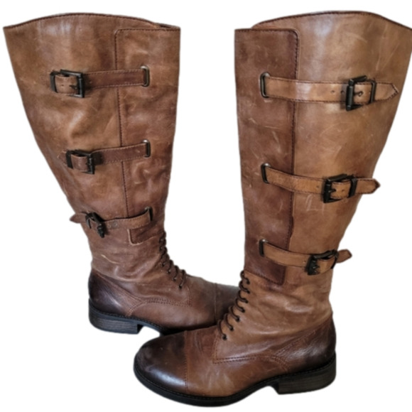Vince Camuto Shoes - Vince Camuto Brown Distressed Fenton Round Toe Knee High Riding Boots Size 7.5